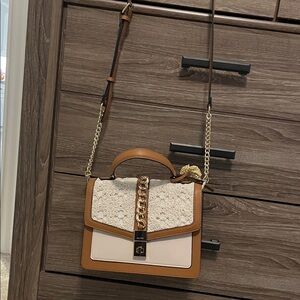 Aldo Tan and Cream Crossbody Bag with Chain Detail